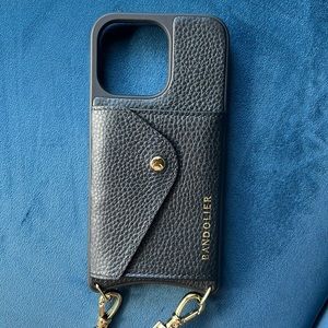 Bandolier Charlotte Pebble blk Leather gold hardware Crossbody for iPhone 13 Pro